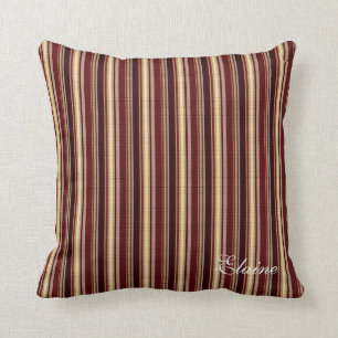 Elegantes Burgundy Beige Stripes Custom Monogram Kissen