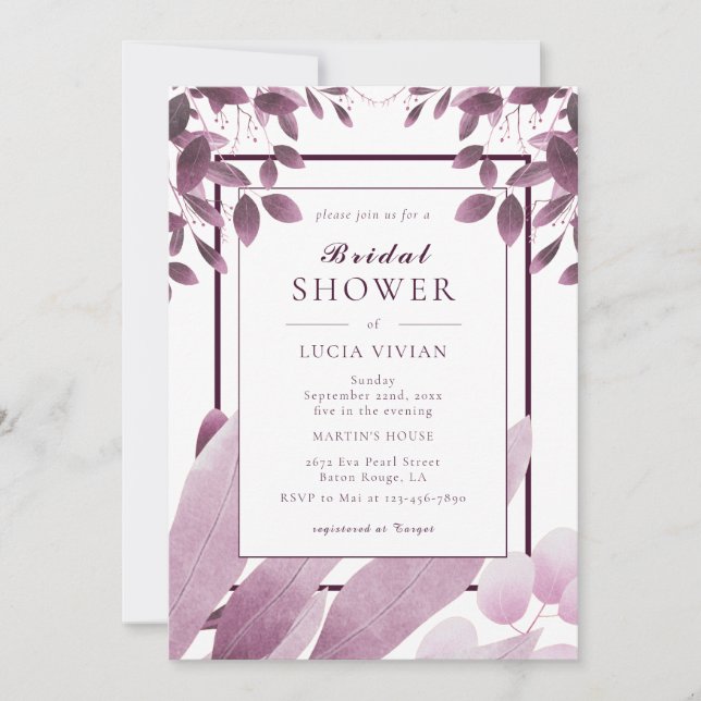 Elegantes Burgundy Blätter Brautparty Einladung (Vorderseite)