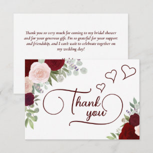 Elegantes Burgundy & Blush Boho Rose Brautparty Dankeskarte