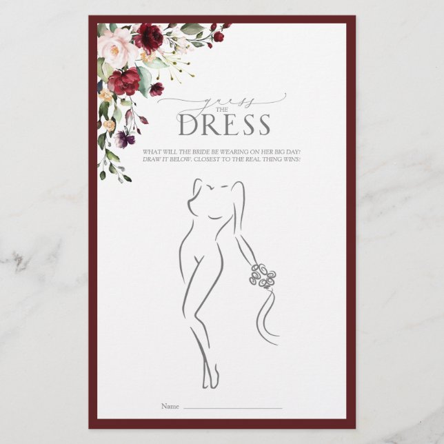 Elegantes Burgundy Blush Brautparty Game (Vorderseite)