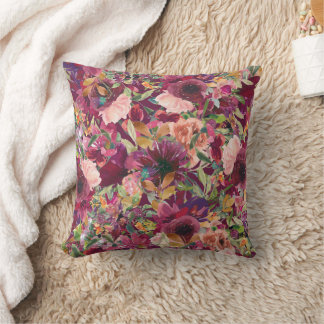 Elegantes Burgundy Blush Pink Aquarellblume Kissen