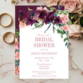Elegantes Burgundy Blush Pink Floral Brautparty Einladung