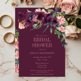 Elegantes Burgundy Blush Pink Floral Brautparty I Einladung