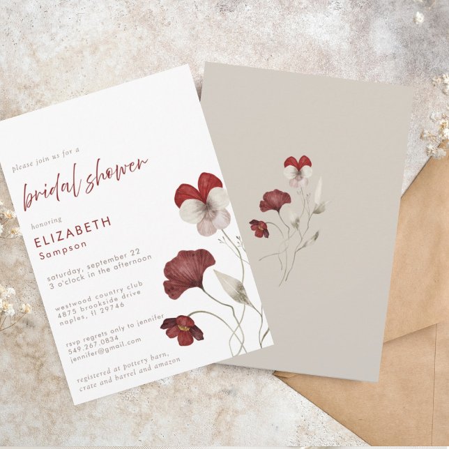 Elegantes Burgundy Botanisches Brautparty Einladung (Von Creator hochgeladen)