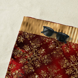 Elegantes Burgundy Damask Gold Strandtuch
