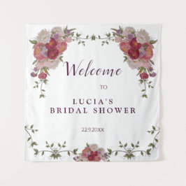 Elegantes Burgundy Floral Brautparty Willkommen Wandteppich