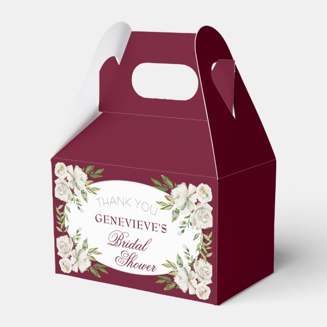 Elegantes Burgundy Floral Gold Brautparty Willkomm Geschenkschachtel (Vorderseite)