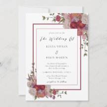 Elegantes Burgundy Floral QR Code Foto Hochzeit