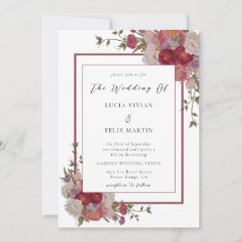 Elegantes Burgundy Floral QR Code Foto Hochzeit Einladung
