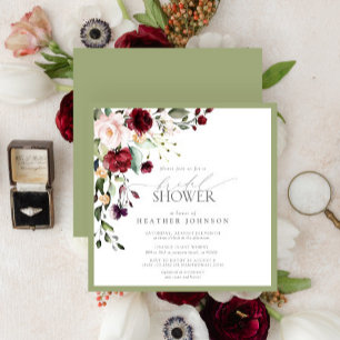Elegantes Burgundy Floral Watercolor Brautparty Einladung