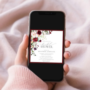 Elegantes Burgundy Floral Watercolor Brautparty Einladung
