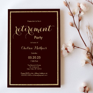 Elegantes burgundy gold Glitzer Retirement Party Einladung