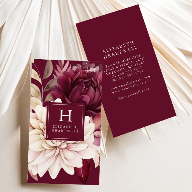 Elegantes Burgundy Ivory-Monogramm Visitenkarte (Von Creator hochgeladen)
