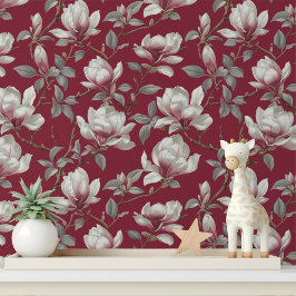 Elegantes Burgundy Magnolia Blumenmuster Tapete