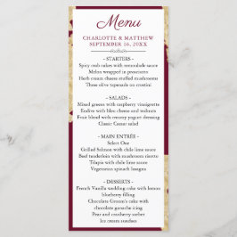 Elegantes Burgundy Marsala & Gold Wedding Menü Menükarte