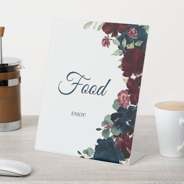 Elegantes Burgundy & Navy Blue Duwer Food-Zeichen Sockelschild (In SItu)