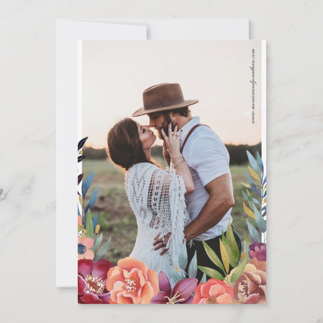 Elegantes Burgundy & Plum Floral Foto Wedding V2 Einladung (Rückseite)