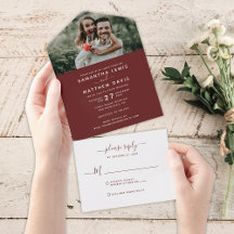 Elegantes Burgundy Red Calligraphy Foto Wedding