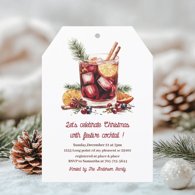 Elegantes Burgundy Red Christmas Cocktail Party Einladung (Von Creator hochgeladen)