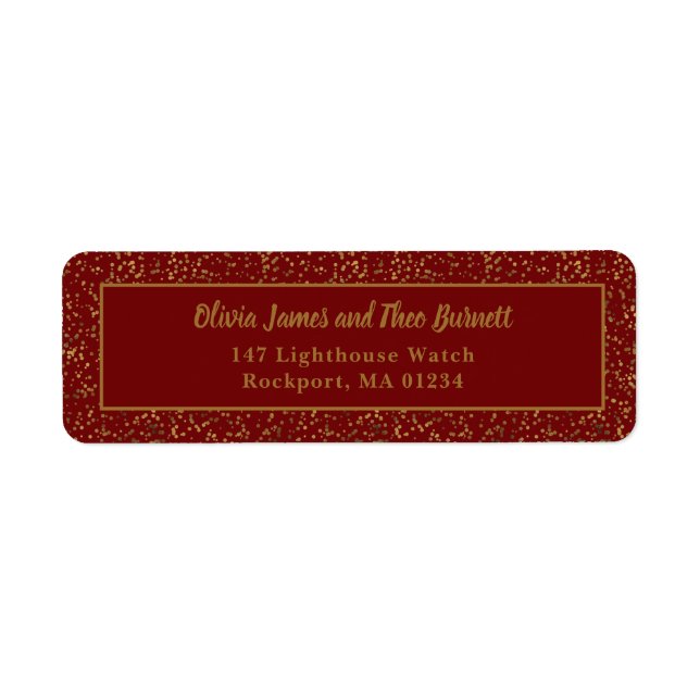 Elegantes Burgundy Red Gold Rücksendelabel (Vorne)