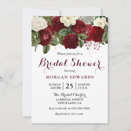 Elegantes Burgundy Red White Floral Brautparty Einladung