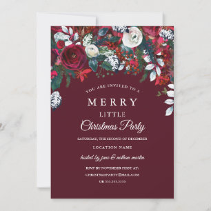 Elegantes Burgundy Red White Floral Weihnachten Pa Einladung