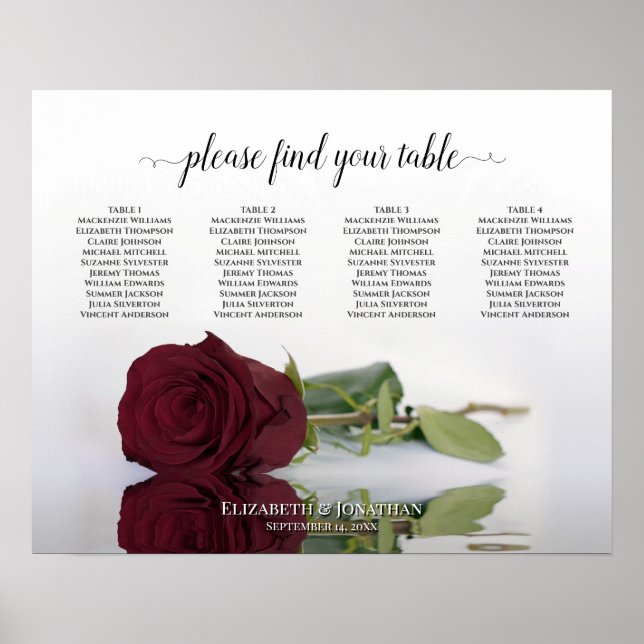 Elegantes Burgundy Rose 4 Tabelle Seekarte Poster (Vorne)