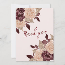 Elegantes Burgundy Rose Gold Glitzer Foto Dankeskarte