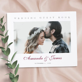 Elegantes Burgundy Script Custom Foto Wedding Gästebuch