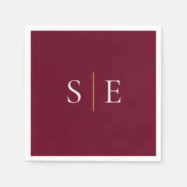 Elegantes Burgundy und Gold Monogramm Minimalistis Serviette
