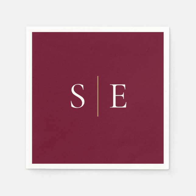 Elegantes Burgundy und Gold Monogramm Minimalistis Serviette (Vorderseite)