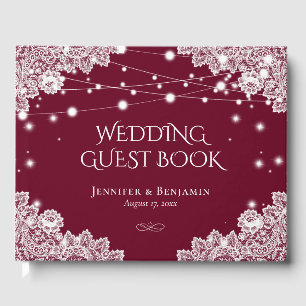 Elegantes Burgundy und Lace Wedding Gästebuch