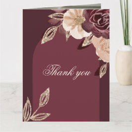 Elegantes Burgundy Watercolor Rose Foto Hochzeit Dankeskarte