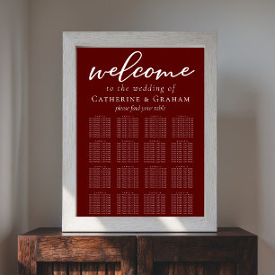 Elegantes Burgundy Wedding 16 Table Seating Chart Poster