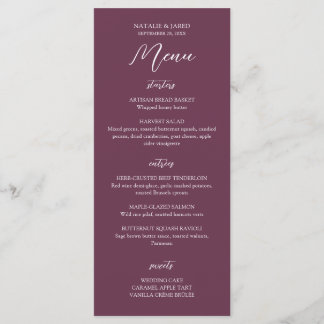 Elegantes Burgundy Wedding Menu Menükarte
