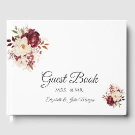 Elegantes Burgundy White Blume Gästebuch