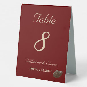 Elegantes Burgundy Winter Wedding Tischnummer Sign Tischaufsteller