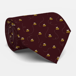 Elegantes burgundy Yellow Bee Nahtloses Muster Krawatte