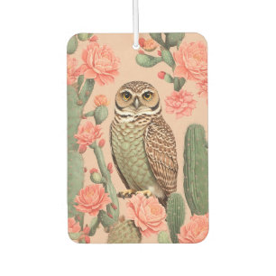 Elegantes Burrowing Owl und Kakteen Autolufterfrischer
