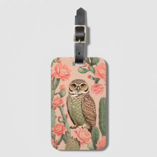 Elegantes Burrowing Owl und Kakteen Gepäckanhänger