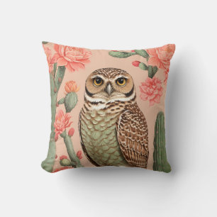 Elegantes Burrowing Owl und Kakteen Kissen