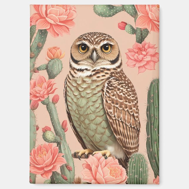 Elegantes Burrowing Owl und Kakteen Magnet (Vorderseite)