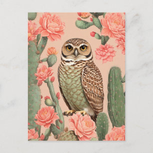 Elegantes Burrowing Owl und Kakteen Postkarte