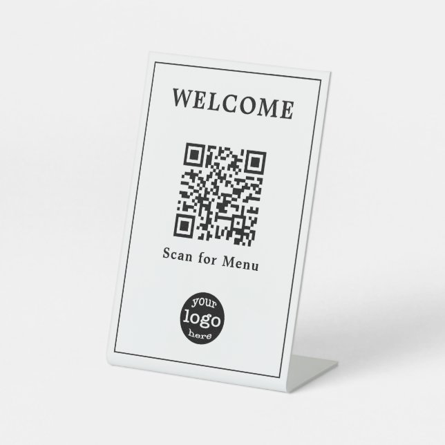 Elegantes Business Cafe Restaurant Menü QR-Logo Sockelschild (Vorderseite)
