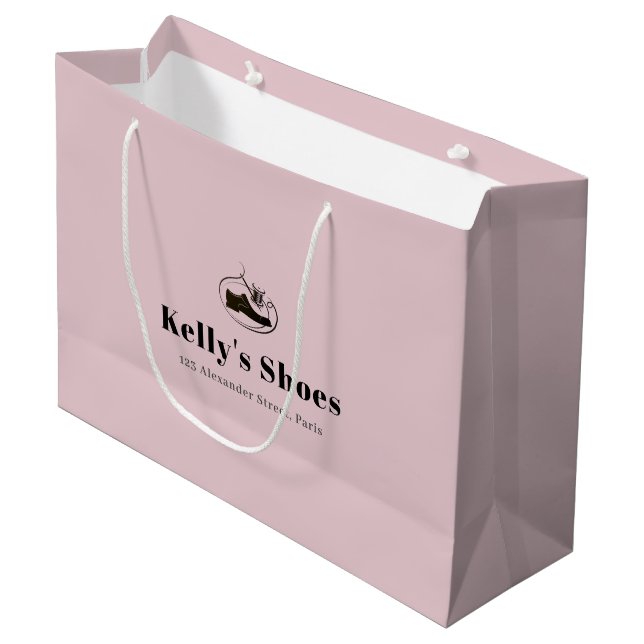Elegantes Business Custom Logo Shopping Pink Große Geschenktüte (Vorderseite Schrägansicht)