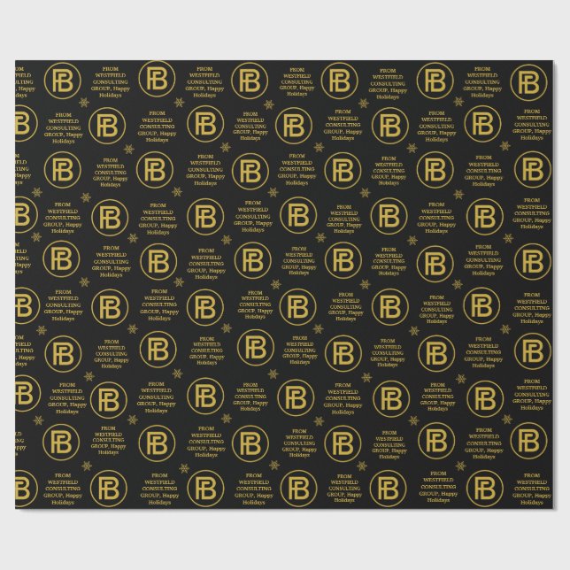 Elegantes Business Logo Holiday Black & Gold Luxur Geschenkpapier (Flach)
