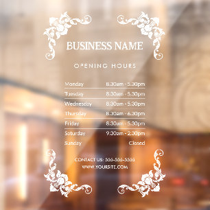 Elegantes Business Opening Stunden Sign Window Fensteraufkleber