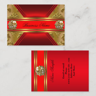 Elegantes Business Red Gold Damask Jewel 2 Visitenkarte