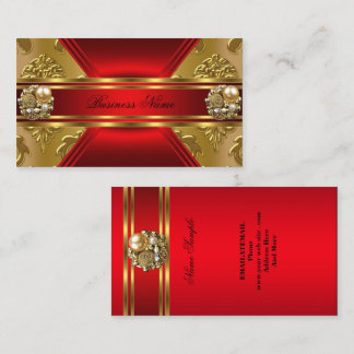 Elegantes Business Red Gold Damask Jewel Visitenkarte
