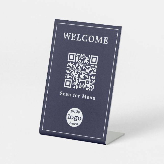 Elegantes Business Restaurant Cafe Menü QR-Logo Sockelschild (Vorderseite)